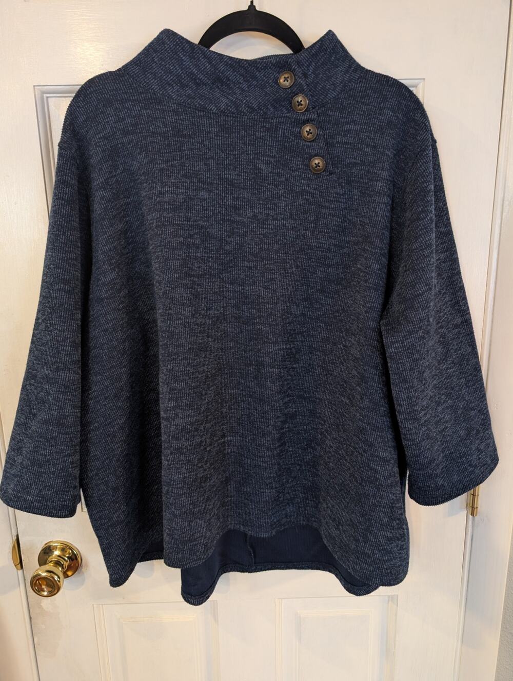 St John's Bay | Blue Sweater 3/4 Length Sleeves Button Detail | 1X